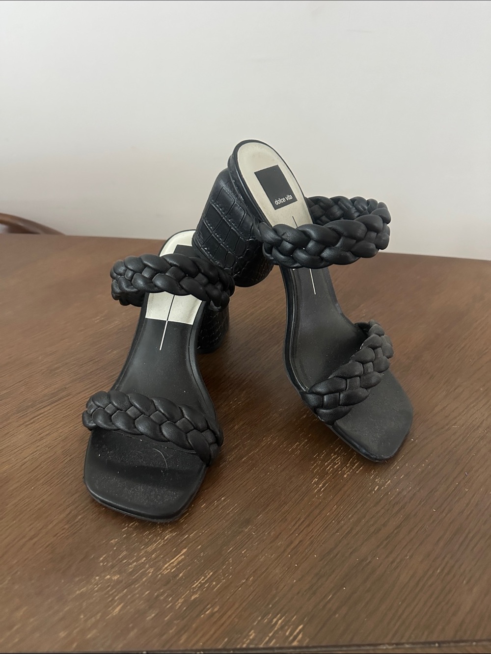 Dolce Vita Braided Double-Strap Black Women’s Heeled Sandals